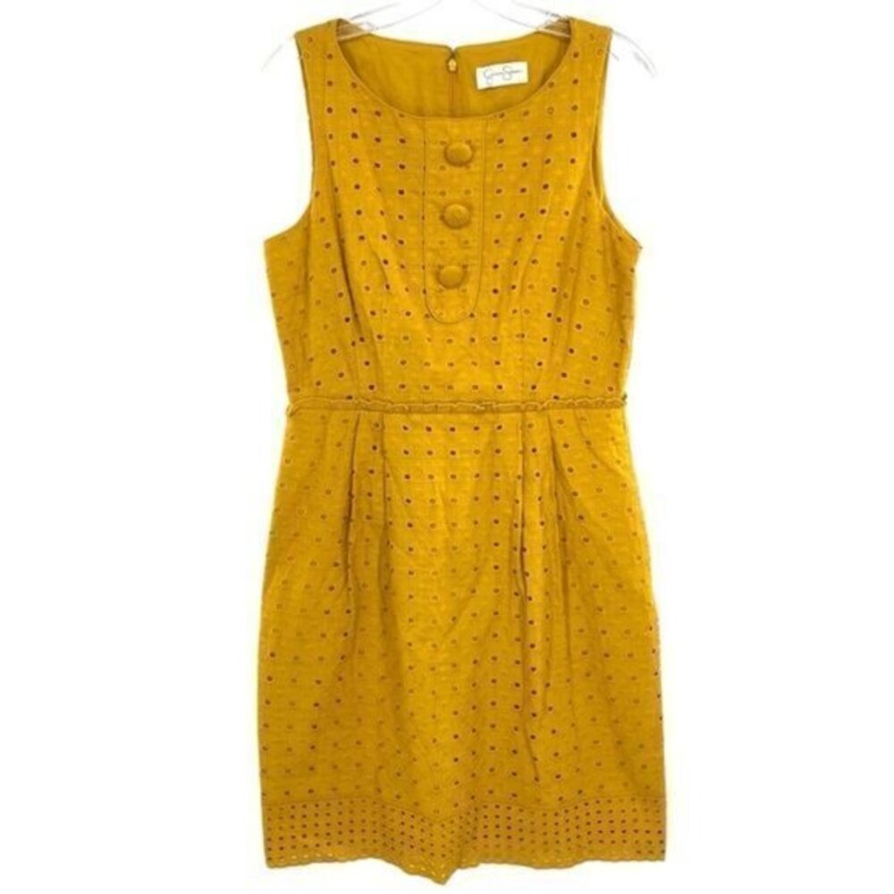 Jessica Simpson Mustard Yellow Embroidered Eyelet Dress Sleeveless Casual Cotton